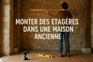 Installer des étagères dans une maison ancienne, outils, mur pierre