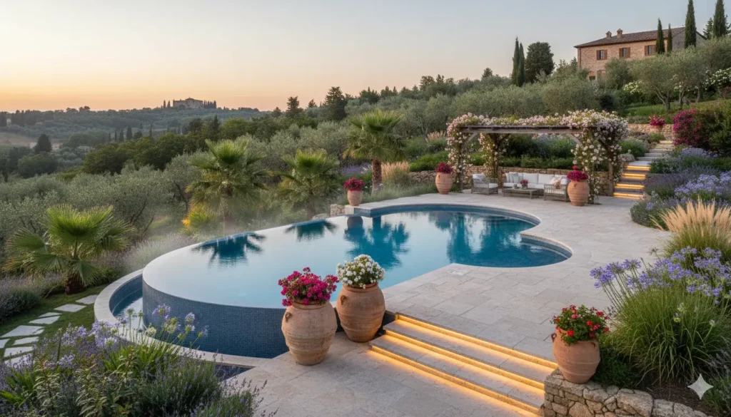 aménagement paysager autour d'une piscine creusée