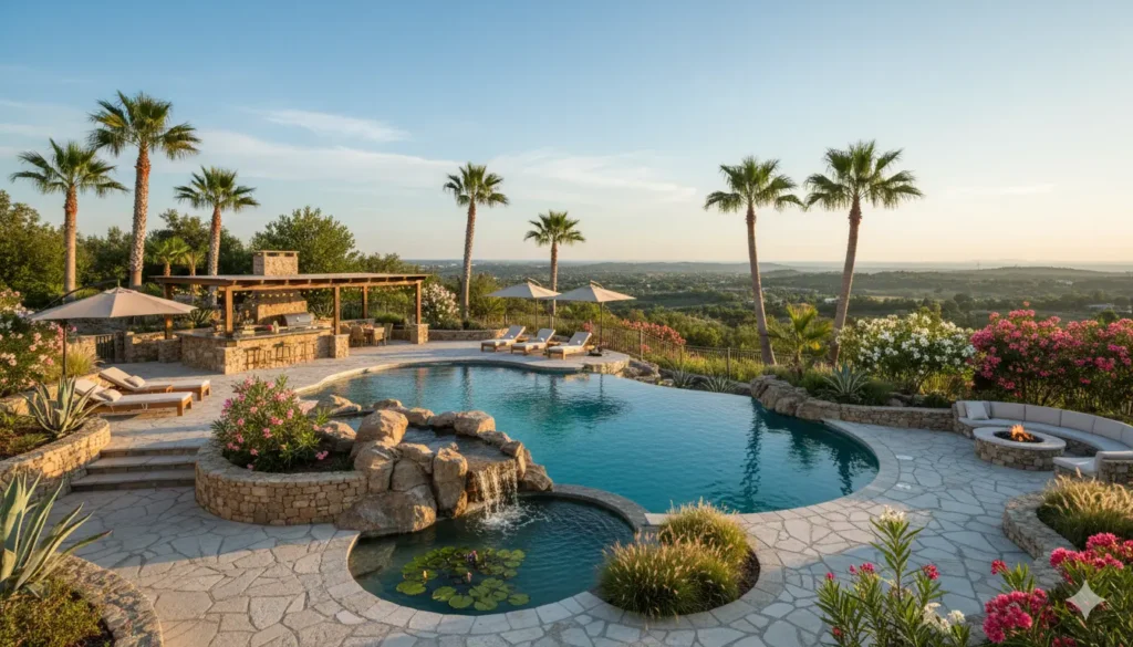 un aménagement paysager autour d'une piscine creusée