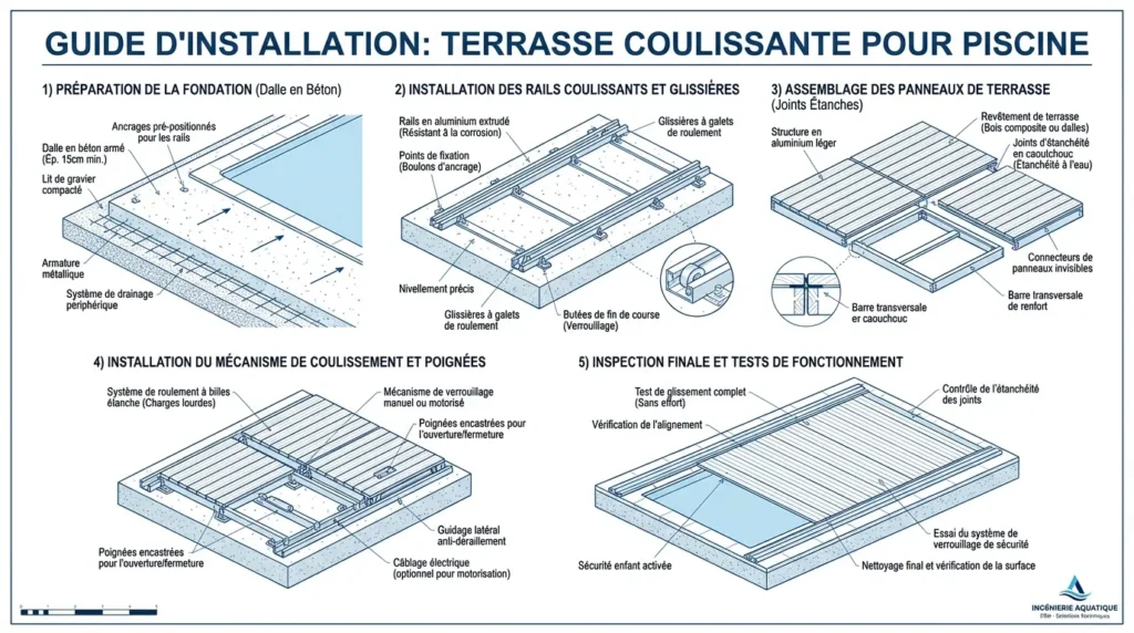 Terrasse coulissante piscine étapes