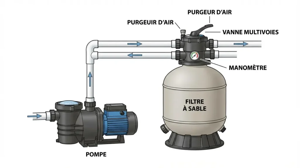 étapes pour amorcer une pompe de piscine avec un filtre à sable