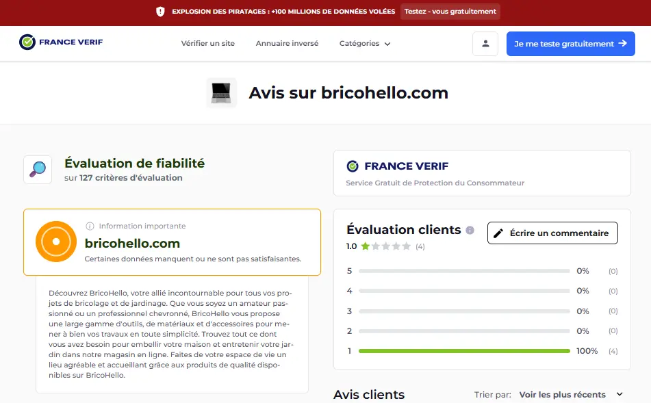 avis sur France Vérif sur Brico Hello