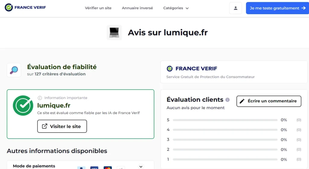 avis sur France Vérif sur Lumique