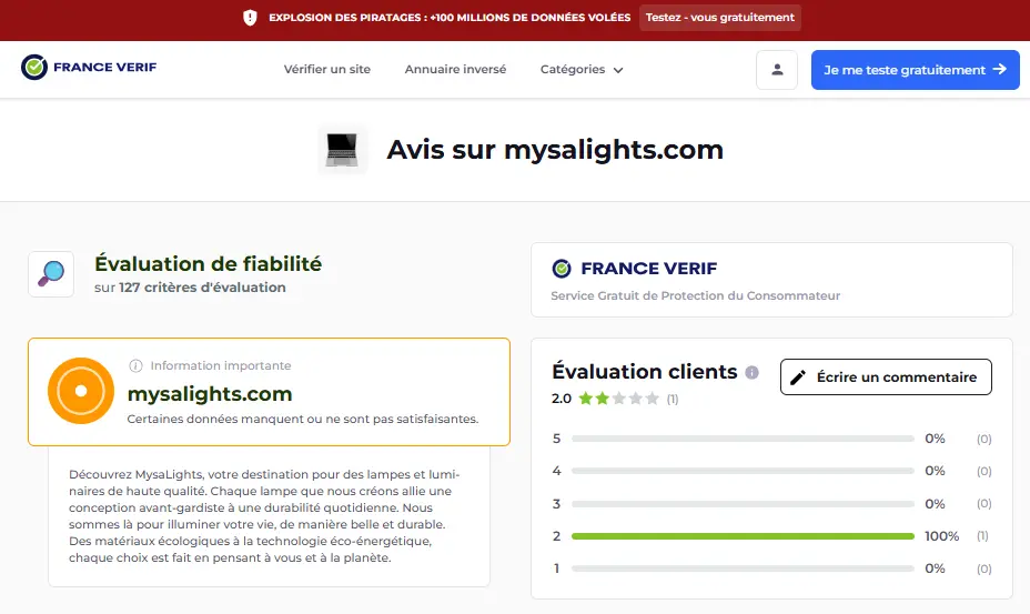 avis sur France Vérif sur Mysalights