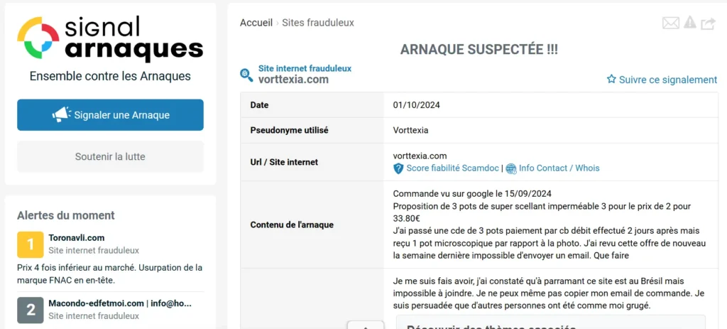 avis sur Signal Arnaque sur Vortexia