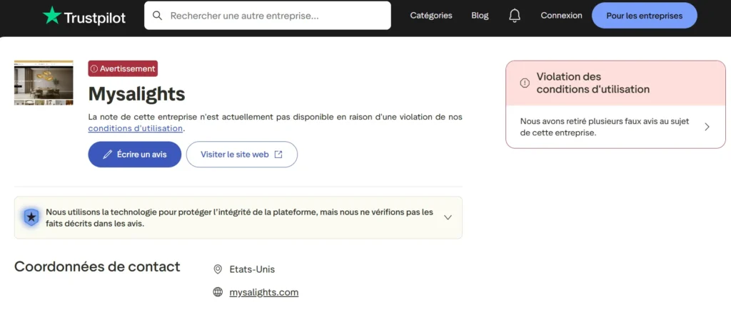avis sur Trustpilot sur Mysalights