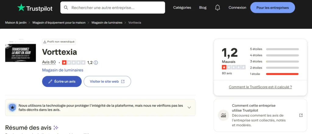 avis sur Trustpilot sur Vortexia