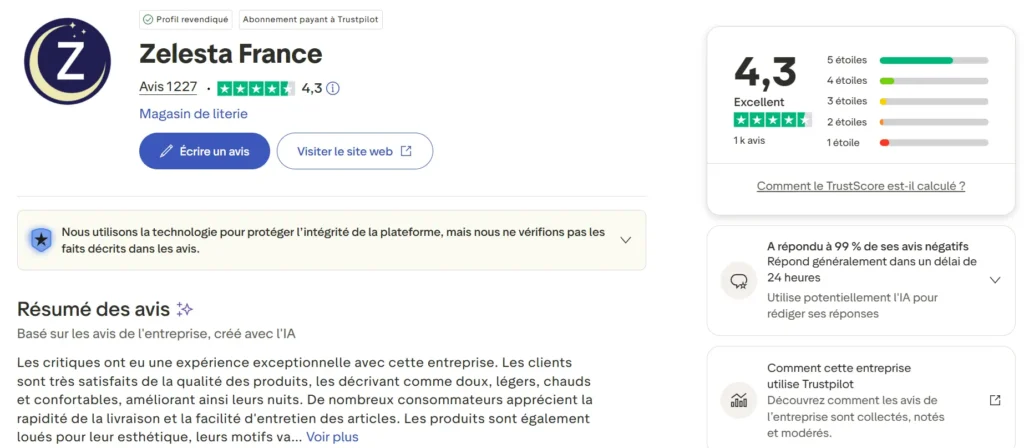 avis sur trustpilot sur zelesta