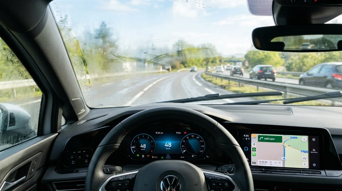 Pare-brise de voiture recouvert de buée, illustrant comment savoir si la clim est à recharger pour désembuer.